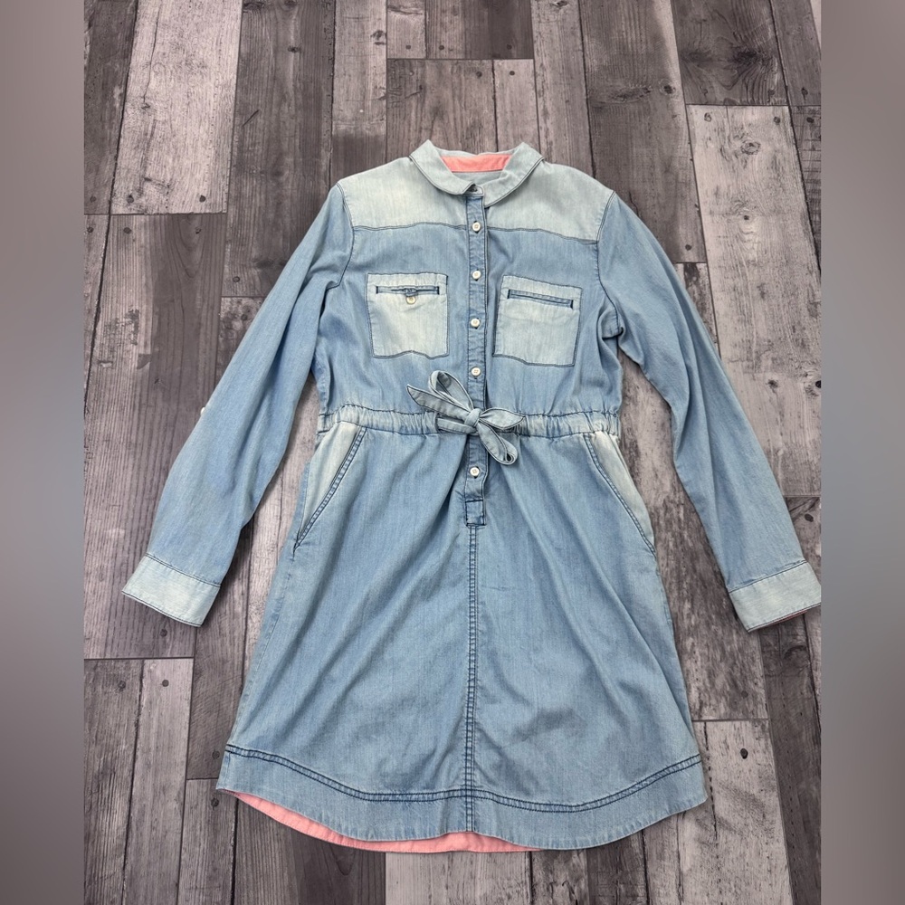 Anthropologie Holding Horses Dress Blue Chambray Plumage Boho Medium